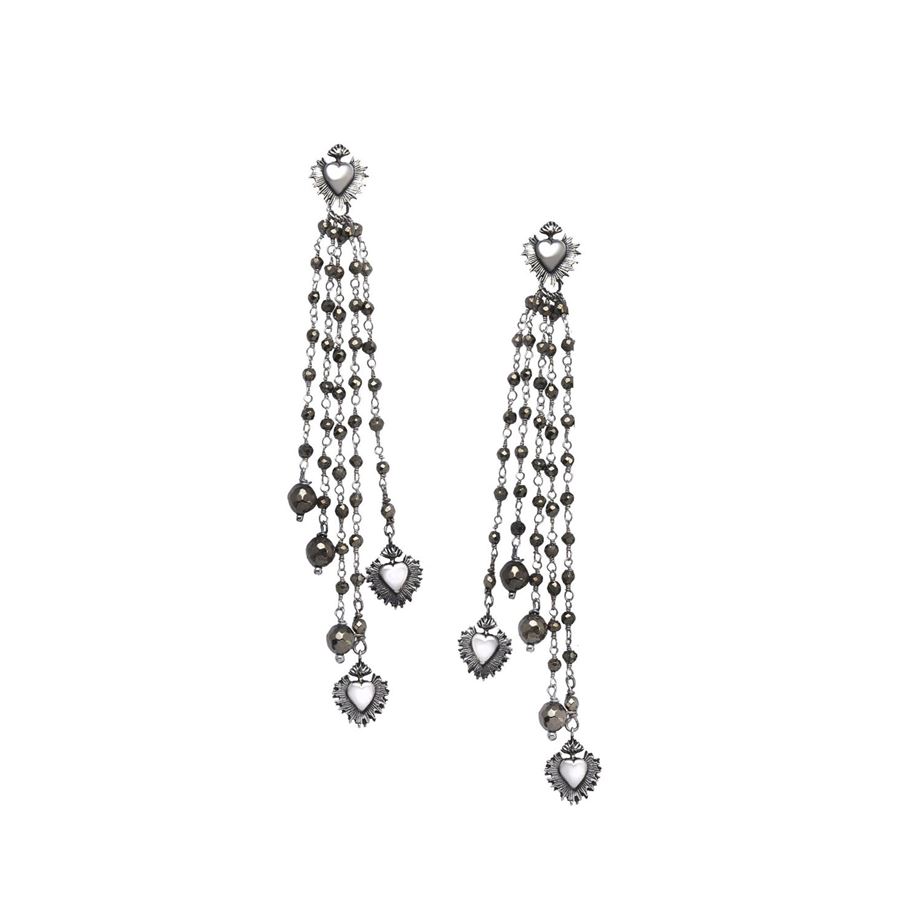'Sacred Heart' earrings with fringes CUORE SACRO | OR TOPPAARG E FRA AG PIR